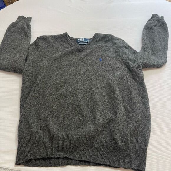 Polo Ralph Lauren Vintage Grey Lambswool V Neck Sweater Size Large - Picture 6 of 9